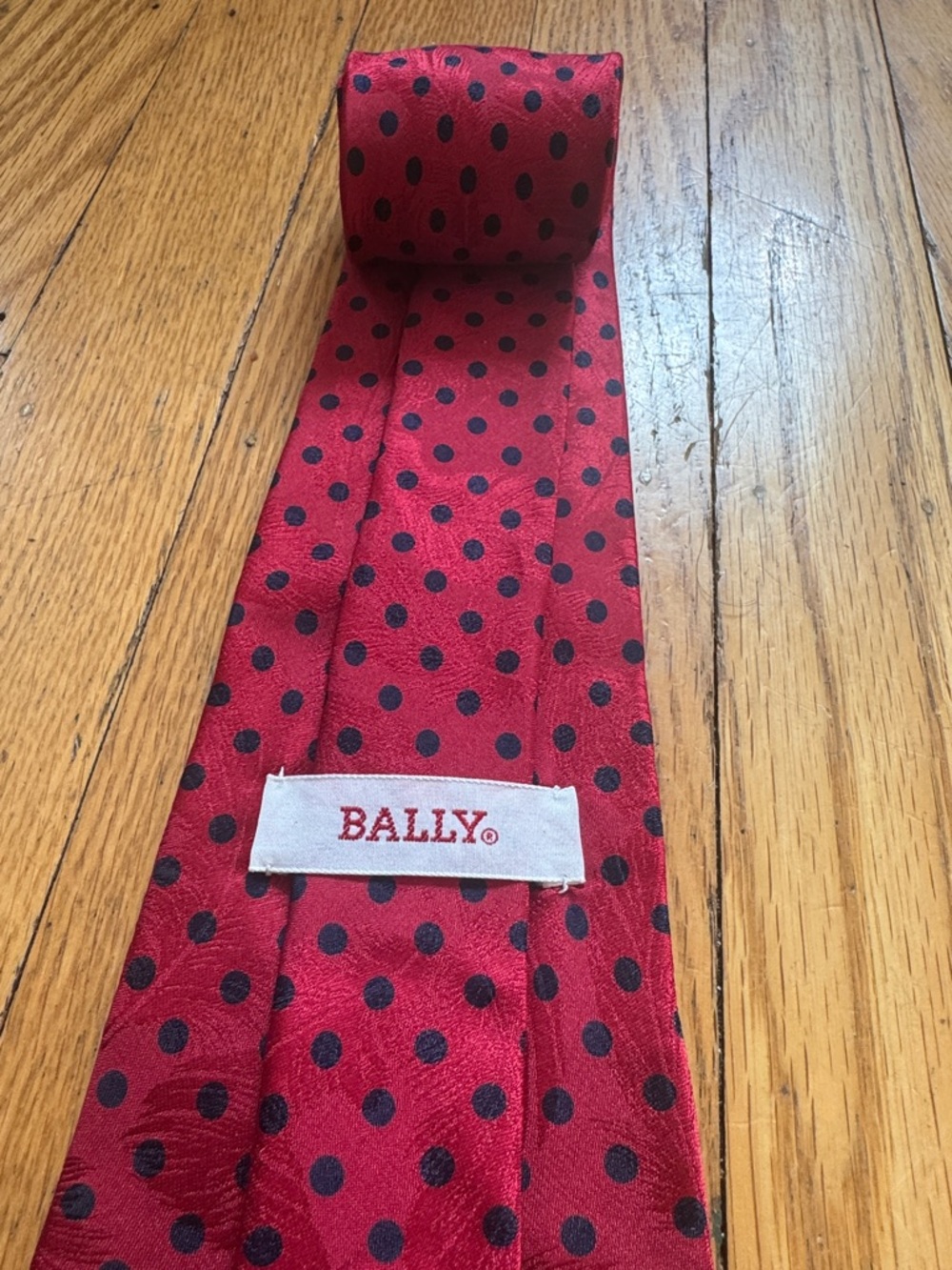 Bally Red Tie with Navy Polka Dots